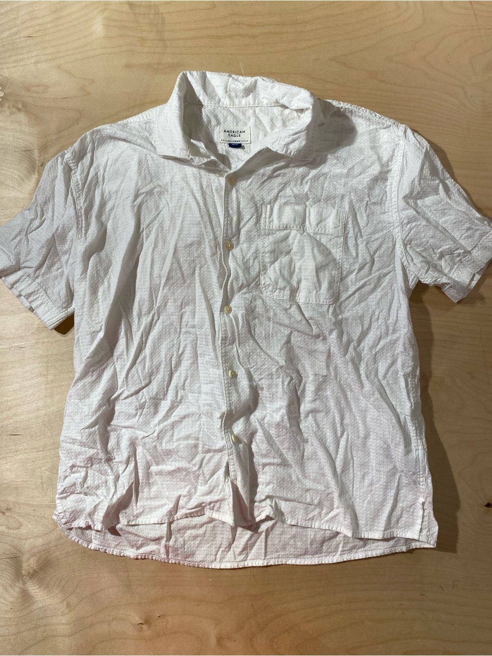 American Eagle Outfitters White Short-Sleeve Button-Down Shirt Large (RY)